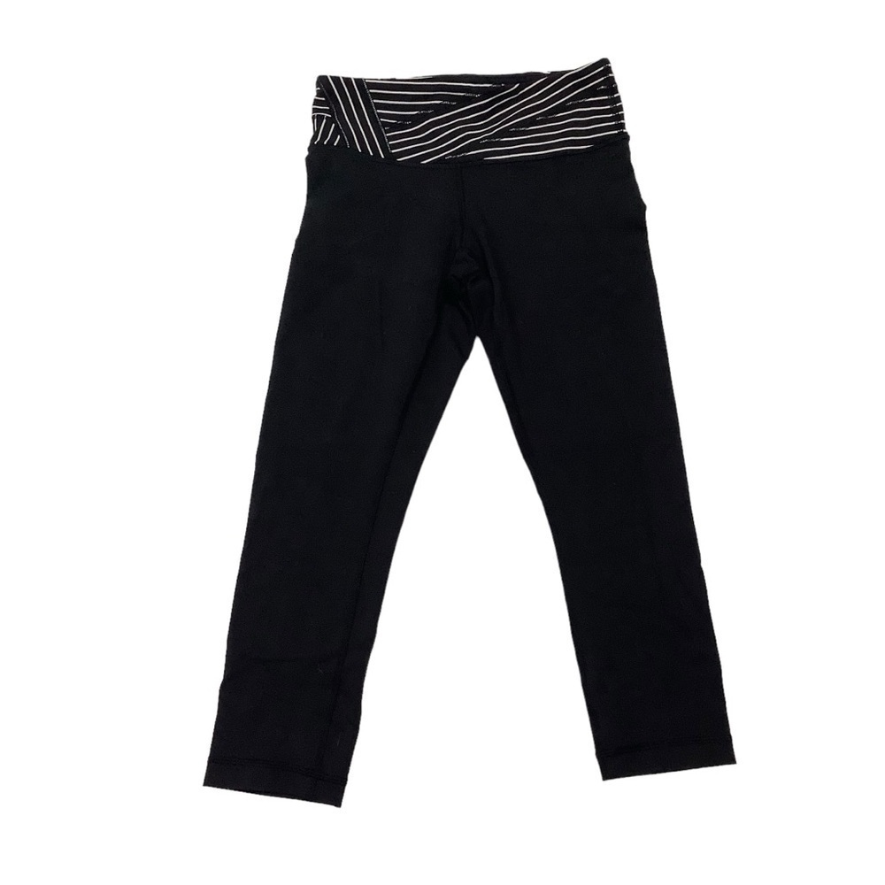 Lululemon Wunder Under Crop Leggings Sz 4 21” Reversible Black Striped